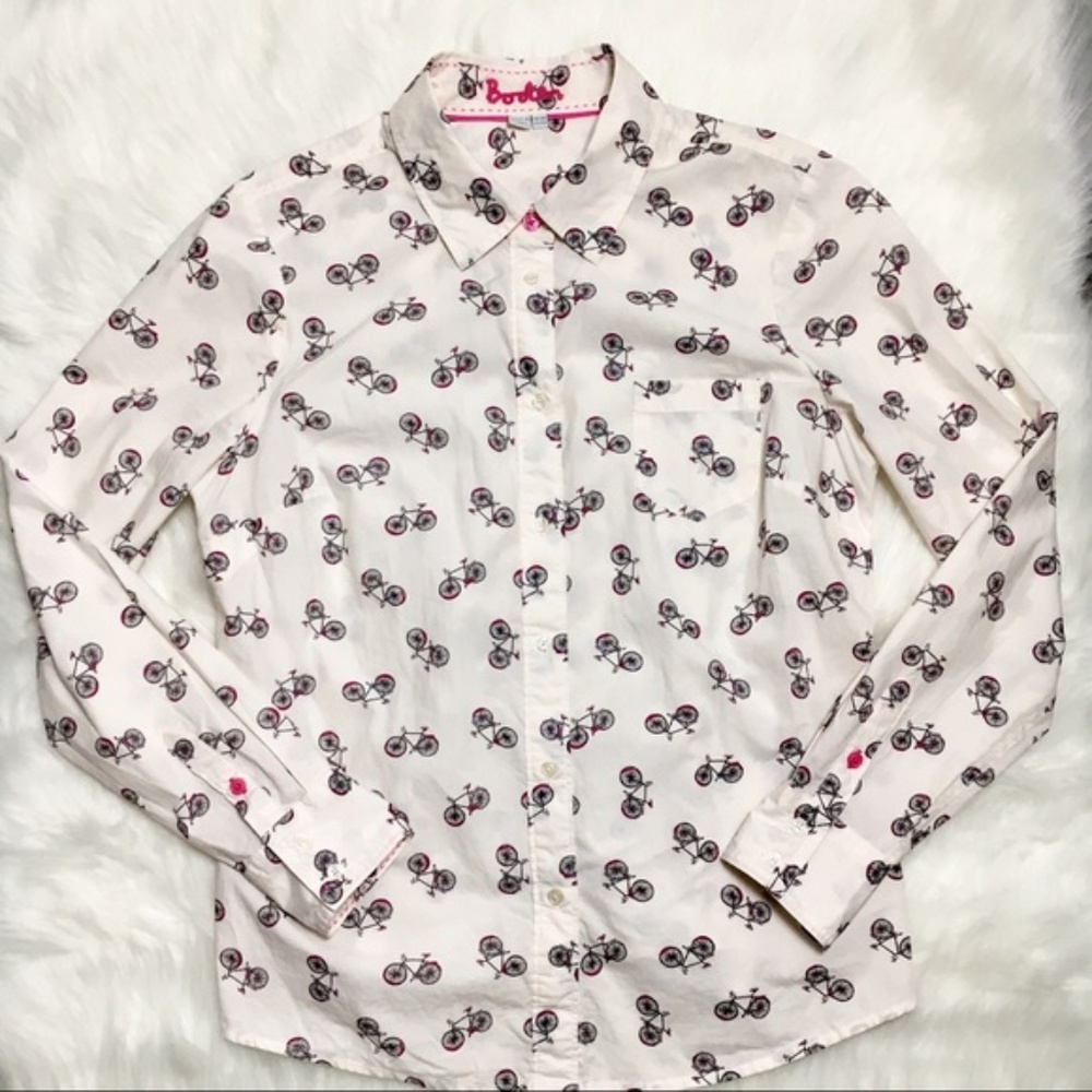 Boden Bicycle Print Button Down Cotton Top Size 10